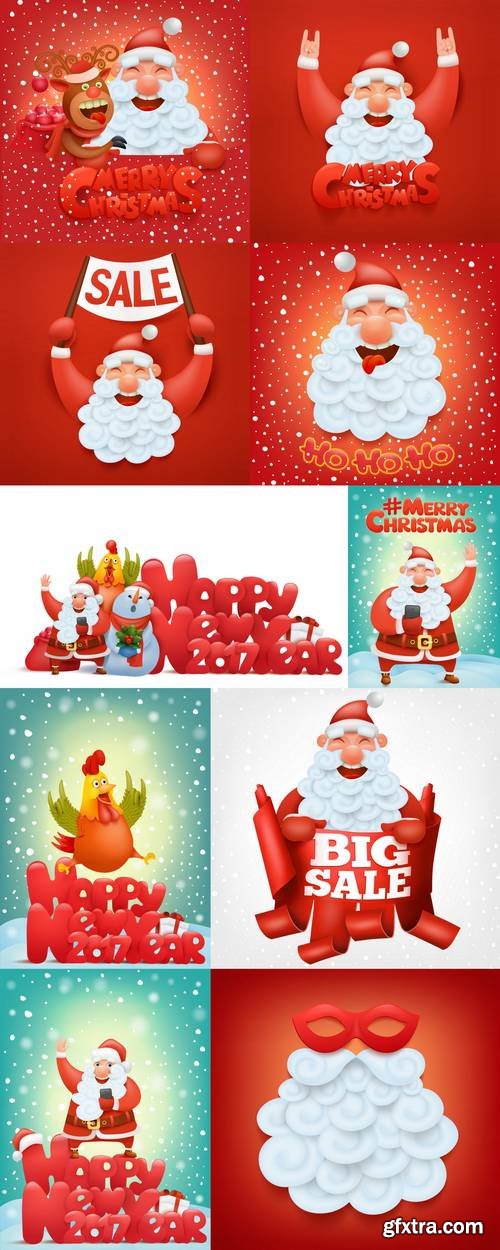 Invitation Christmas Card with Funny Santa Claus