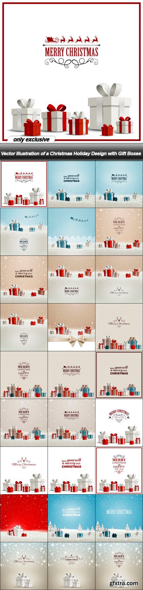 Vector Illustration of a Christmas Holiday Design with Gift Boxes - 27 EPS