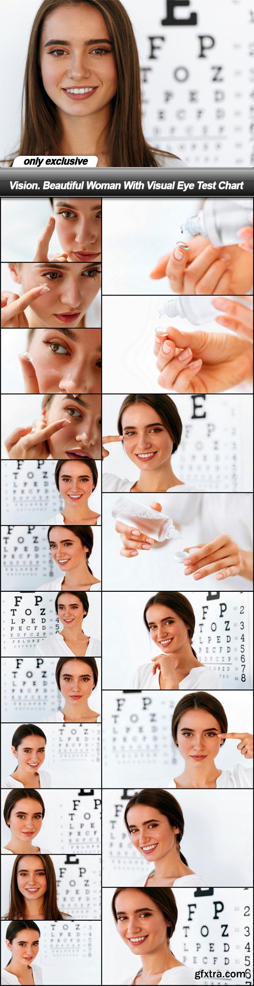 Vision. Beautiful Woman With Visual Eye Test Chart - 20 UHQ JPEG