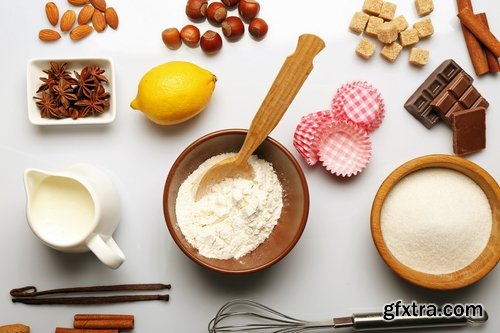 Collection of baking dough ingredients for chocolate cream egg noodles 25 HQ Jpeg