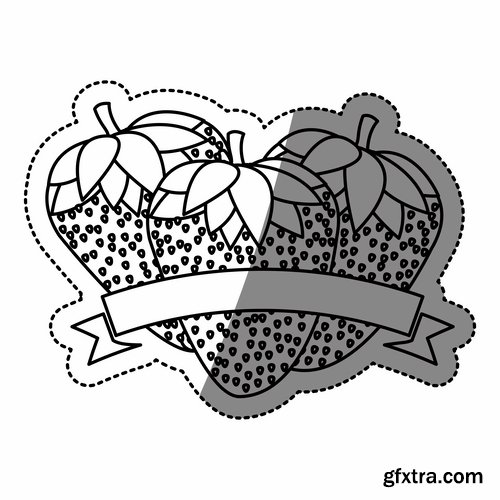 Collection of fruits vegetables to cut sticker label 25 EPS