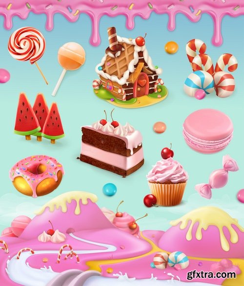 Collection of sweet candy sweet cartoon city set 25 EPS