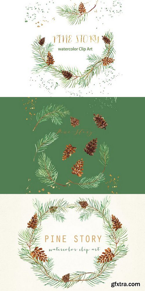 CM - Pine branches. Watercolor Clip Art 394863