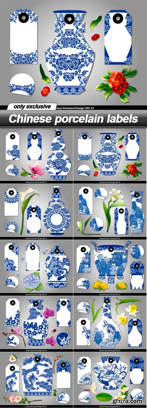 Chinese porcelain labels - 10 EPS