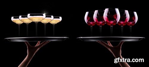 Champagne glasses on tray - 6 UHQ JPEG