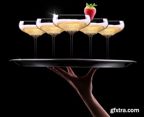 Champagne glasses on tray - 6 UHQ JPEG