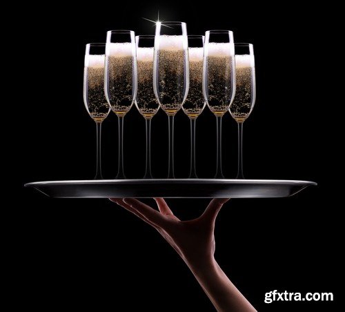 Champagne glasses on tray - 6 UHQ JPEG