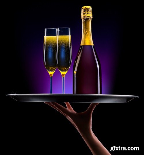 Champagne glasses on tray - 6 UHQ JPEG