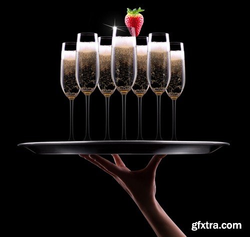 Champagne glasses on tray - 6 UHQ JPEG