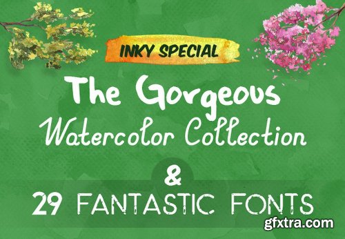 Gorgeous Watercolor Collection + 29 Fantastic Fonts