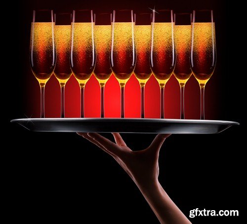 Champagne glasses on tray - 6 UHQ JPEG