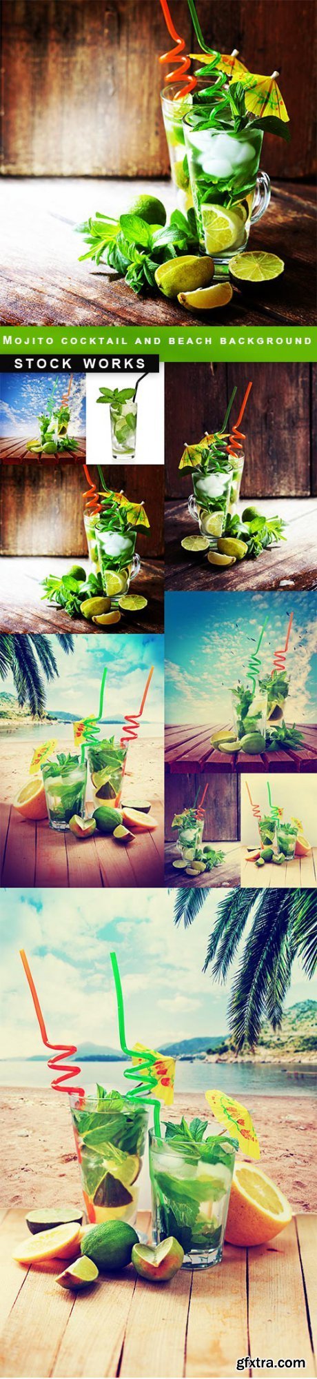 Mojito cocktail and beach background