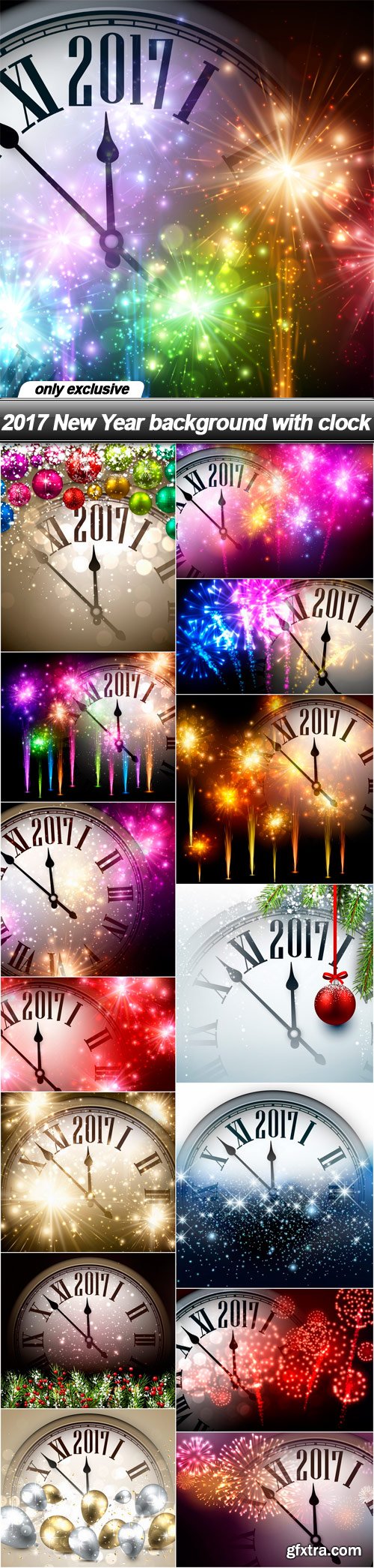 2017 New Year background with clock - 15 EPS