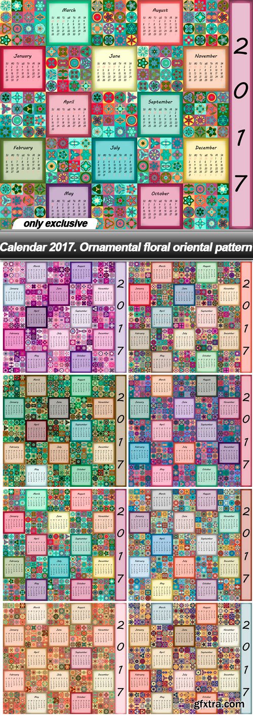 Calendar 2017. Ornamental floral oriental pattern - 8 EPS