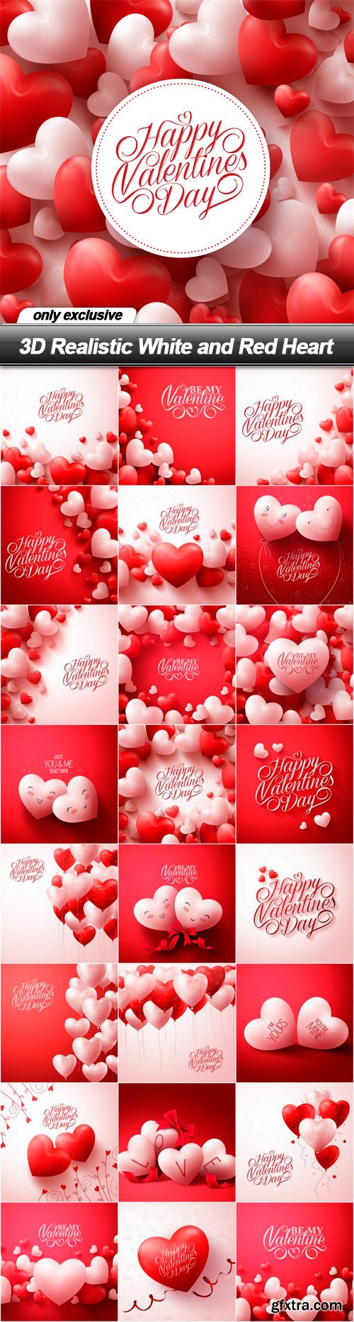 3D Realistic White and Red Heart - 25 EPS