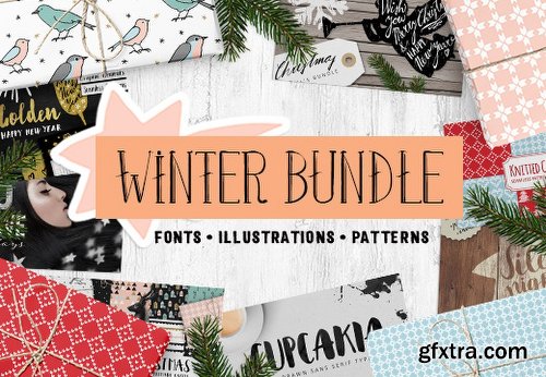 The Winter Bundle with Illustrations, Patterns and Fonts