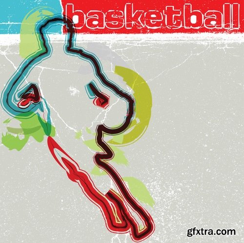 Collection basketball player basket ball sports field 25 EPS