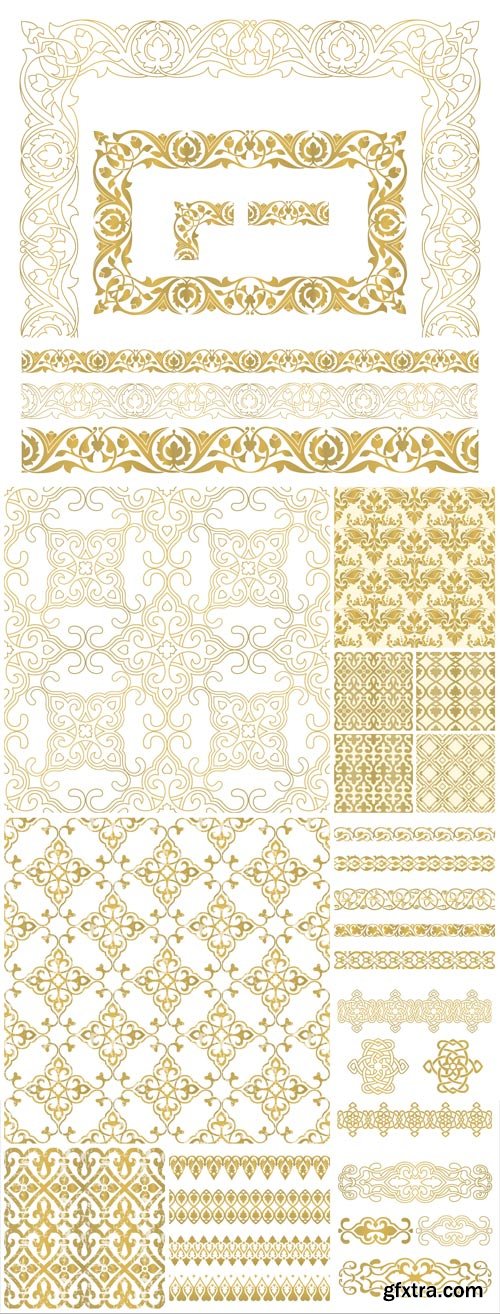 Gold original ornaments, beautiful borders, backgrounds vector