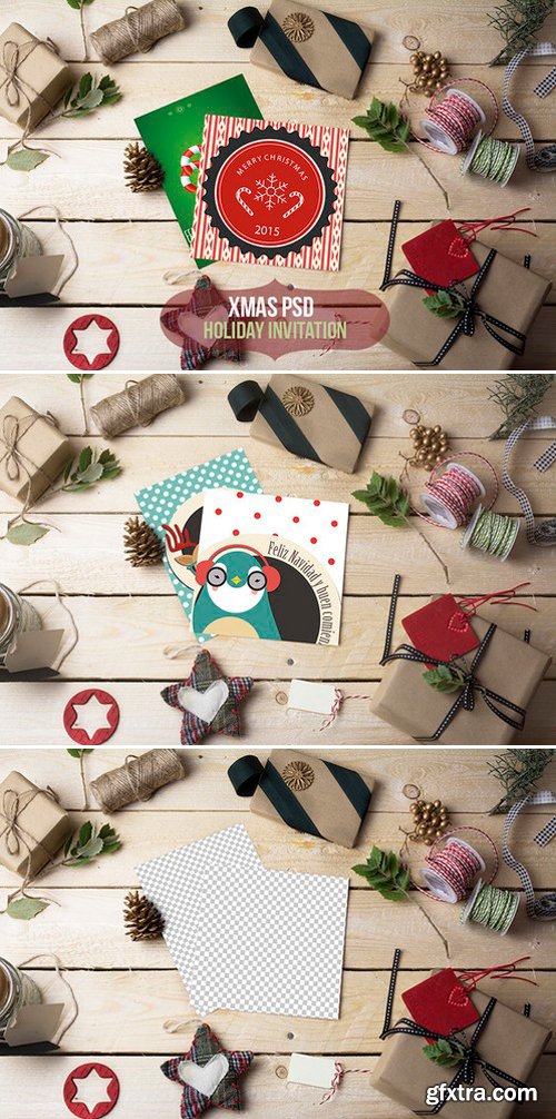 CM - Xmas-Holiday invitation PSD mockup 423647