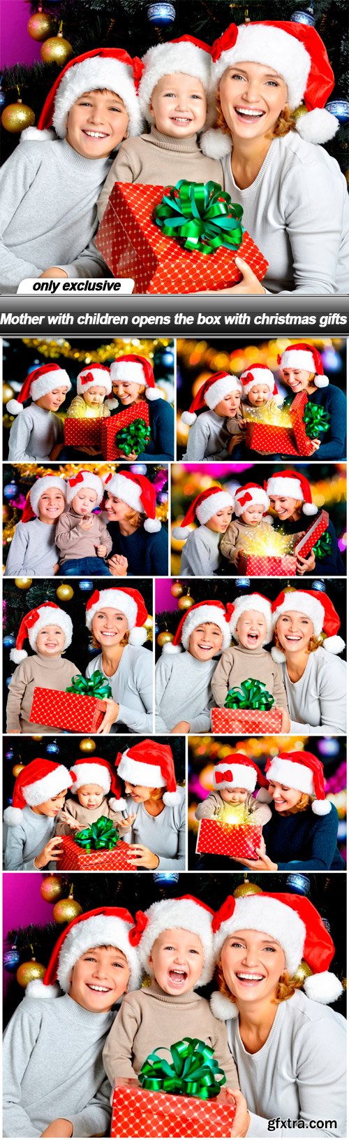 Mother with children opens the box with christmas gifts - 10 UHQ JPEG