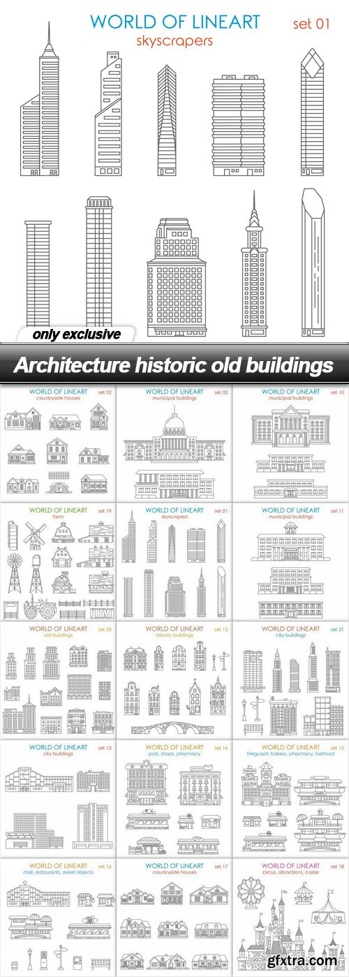 Architecture historic old buildings - 15 EPS