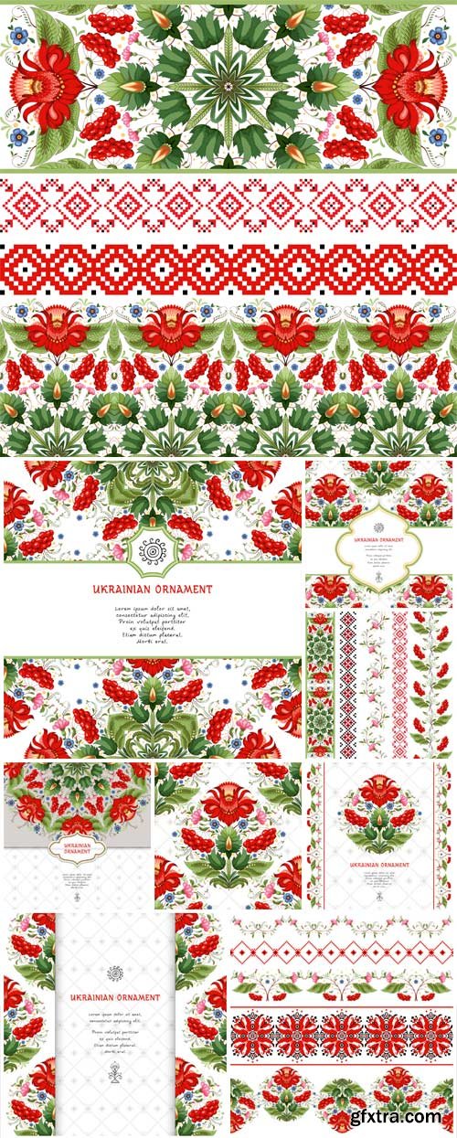 Vector original card with floral square ukrainian beautiful pattern