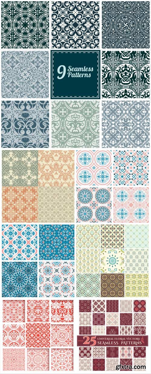 Damask beautiful seamless vector backgrounds, original textures