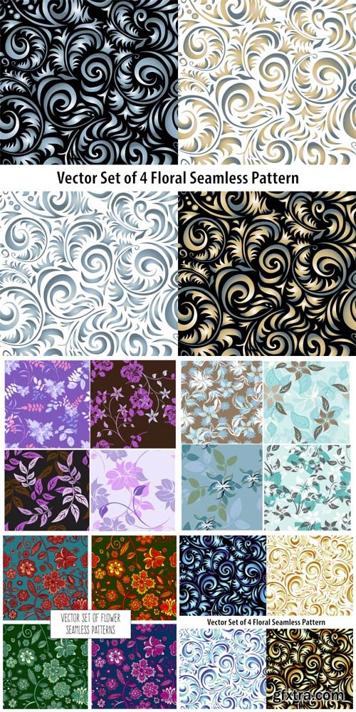 Vector beautiful set of flower, original seamless patterns