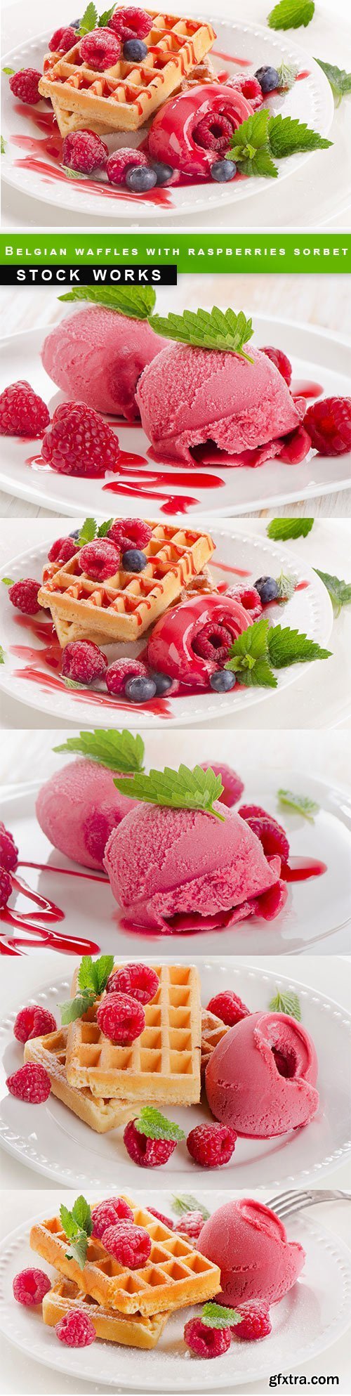 Belgian waffles with raspberries sorbet
