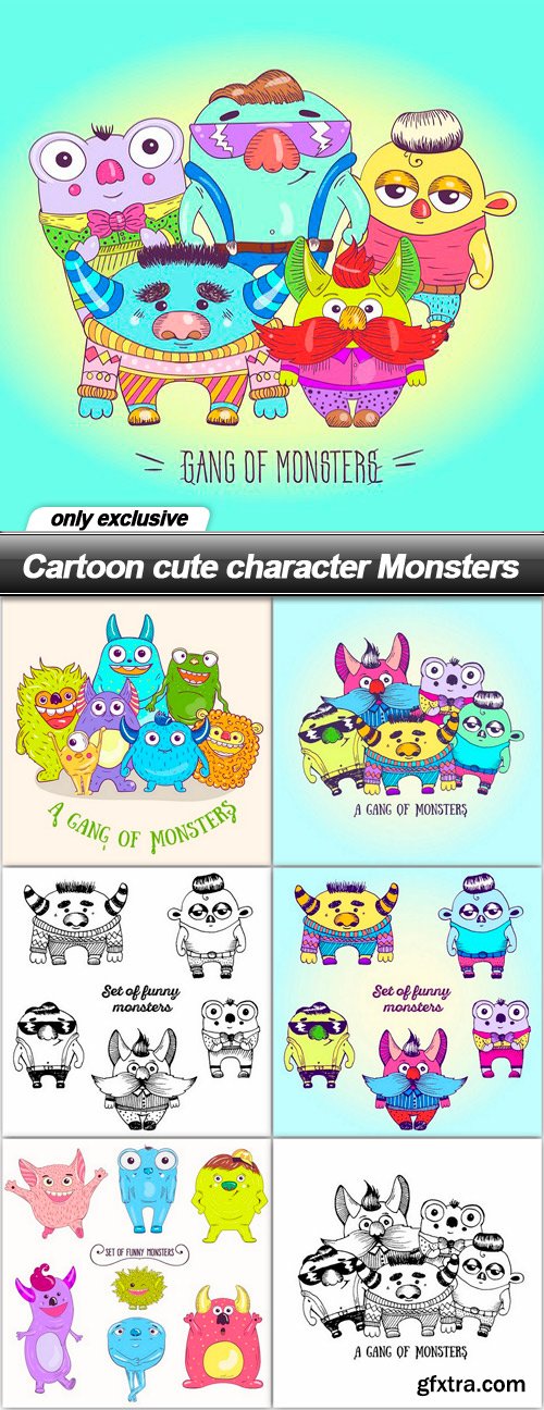 Cartoon cute character Monsters - 7 EPS