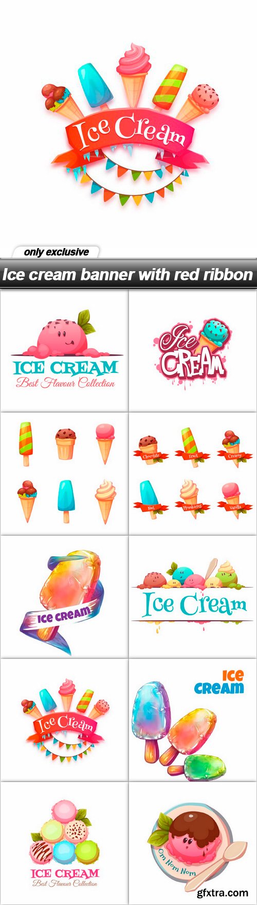 Ice cream banner with red ribbon - 10 EPS