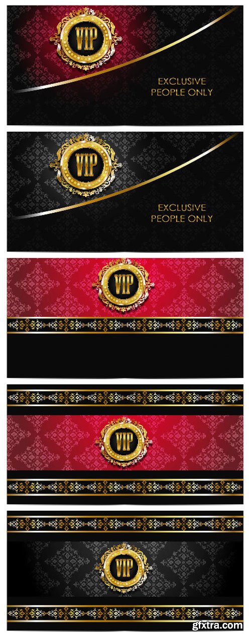 VIP cards with beautiful gold ornaments vector