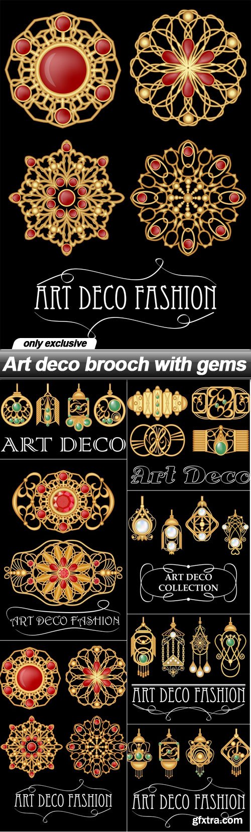 Art deco brooch with gems - 7 EPS