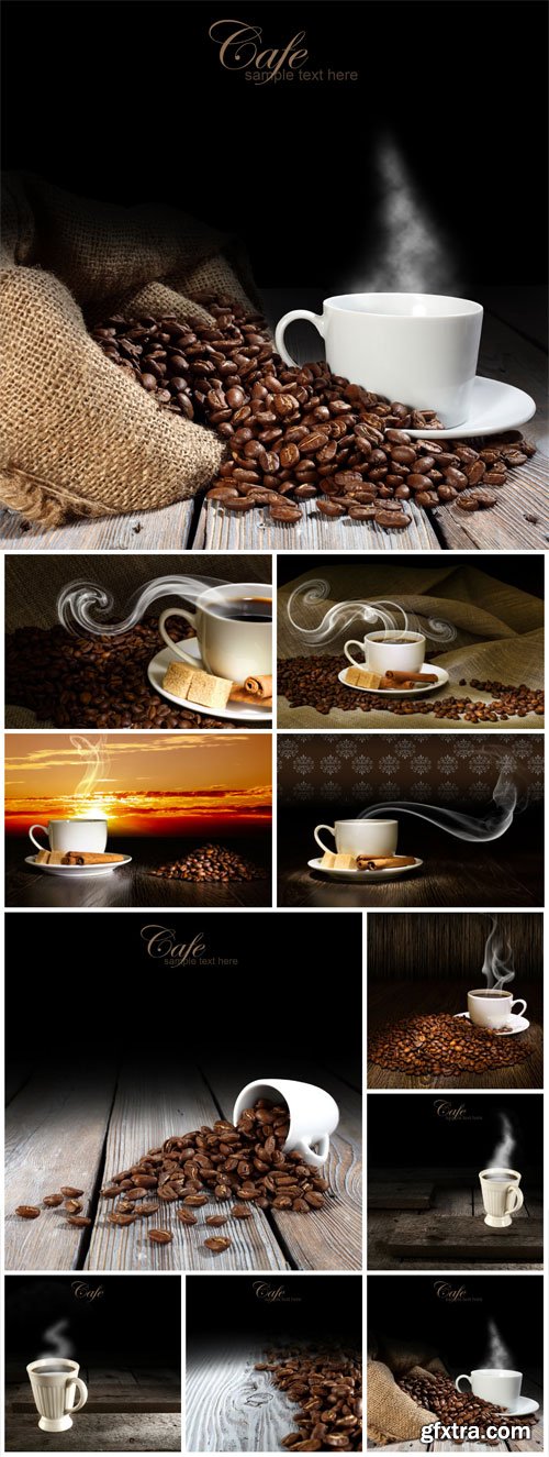 Delicious aromatic coffee, coffee beans