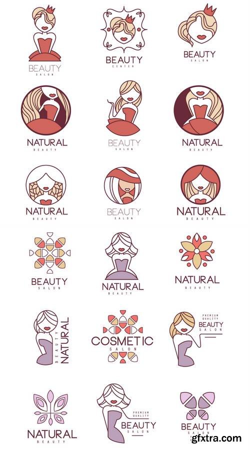 Natural Beauty Salon Set Of Hand Drawn Cartoon Outlined Sign Design Templates