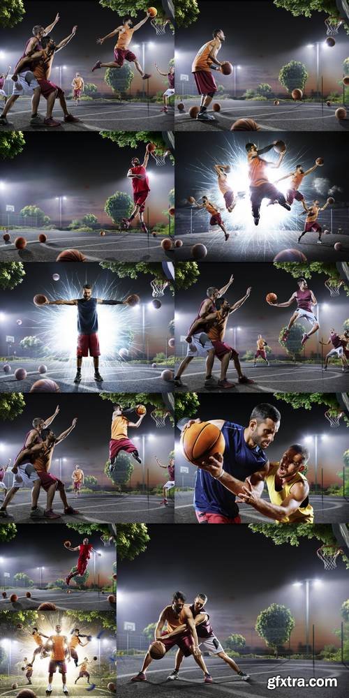 Basketball Players in Action on Court