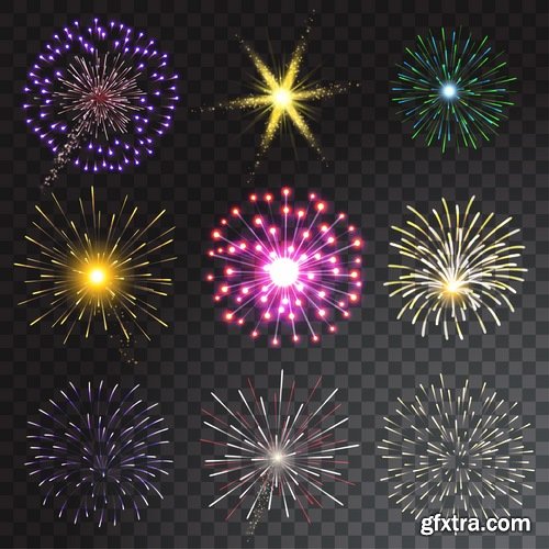 Collection of fireworks holiday new year Christmas flash explosion 25 EPS