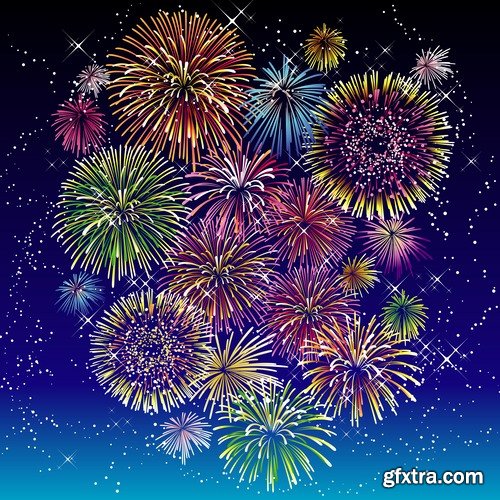 Collection of fireworks holiday new year Christmas flash explosion 25 EPS