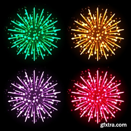 Collection of fireworks holiday new year Christmas flash explosion 25 EPS