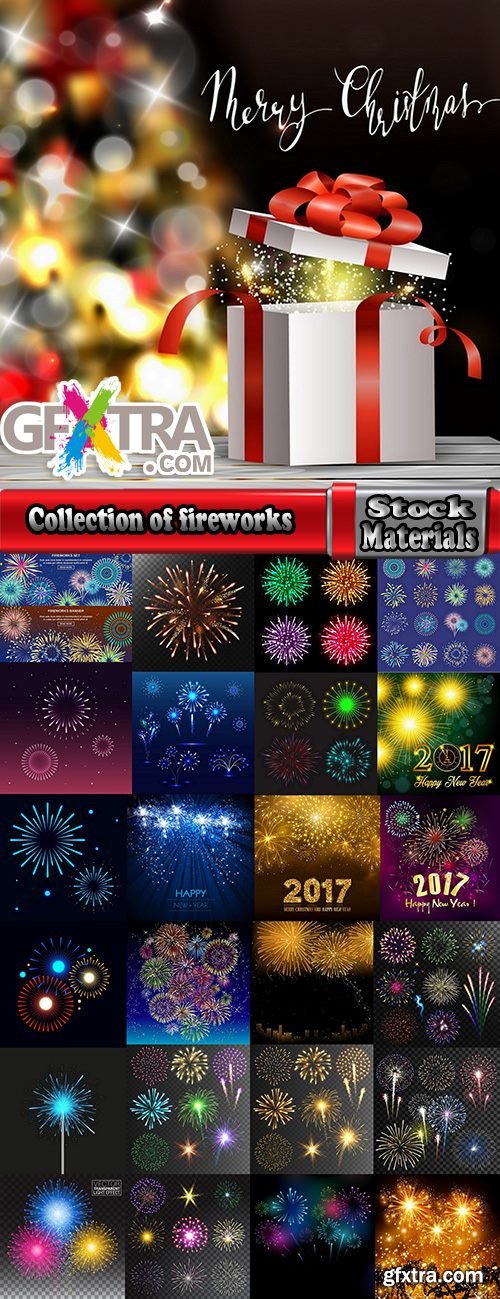 Collection of fireworks holiday new year Christmas flash explosion 25 EPS