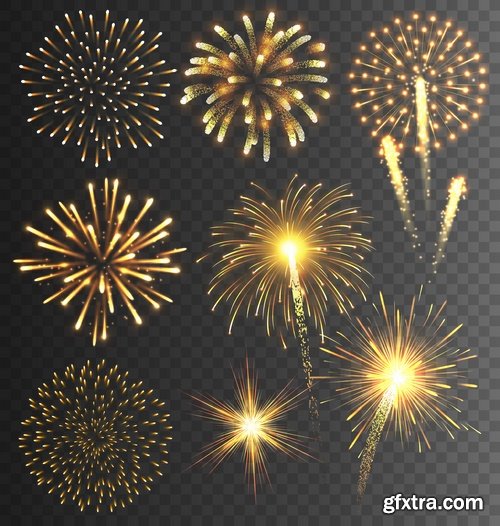 Collection of fireworks holiday new year Christmas flash explosion 25 EPS