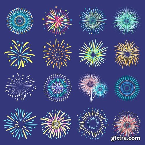 Collection of fireworks holiday new year Christmas flash explosion 25 EPS