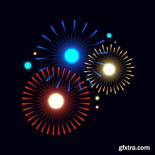 Collection of fireworks holiday new year Christmas flash explosion 25 EPS