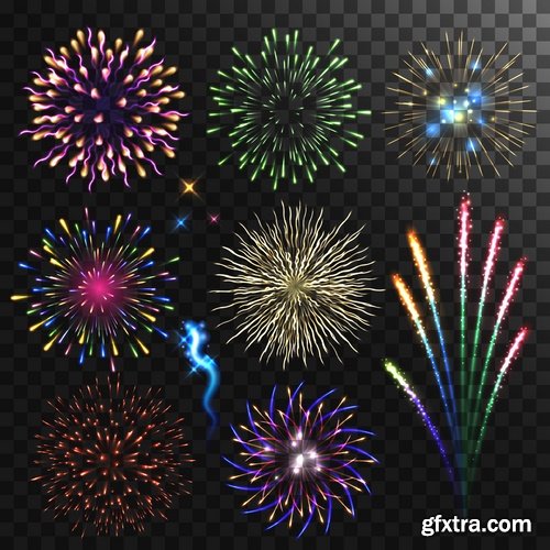 Collection of fireworks holiday new year Christmas flash explosion 25 EPS