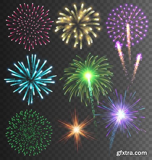 Collection of fireworks holiday new year Christmas flash explosion 25 EPS