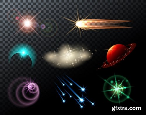 Collection of the flash light effect background is a festive background fire icon 25 EPS