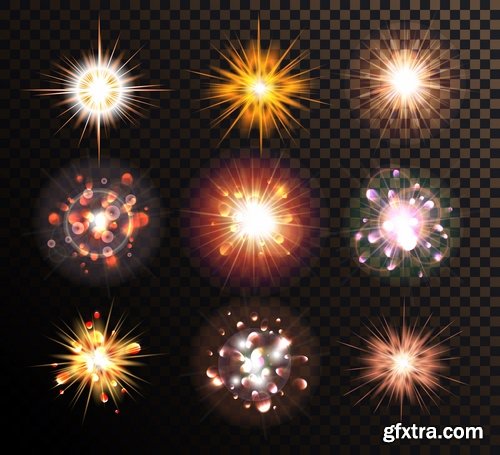 Collection of the flash light effect background is a festive background fire icon 25 EPS