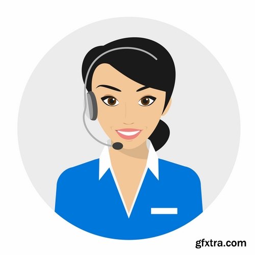 Collection of cartoon icon of a call center operator dispatcher 25 EPS