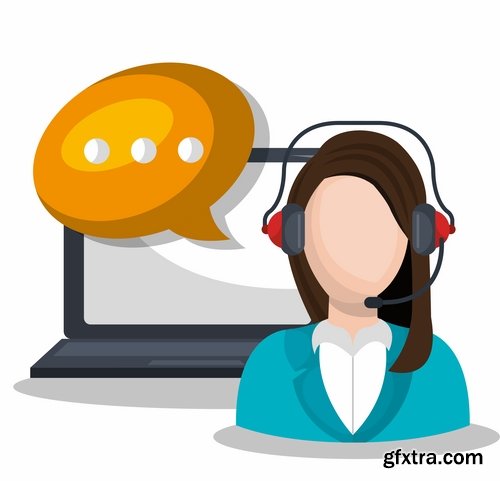 Collection of cartoon icon of a call center operator dispatcher 25 EPS