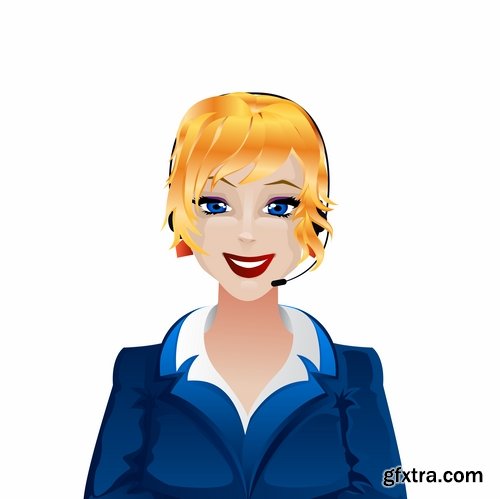 Collection of cartoon icon of a call center operator dispatcher 25 EPS